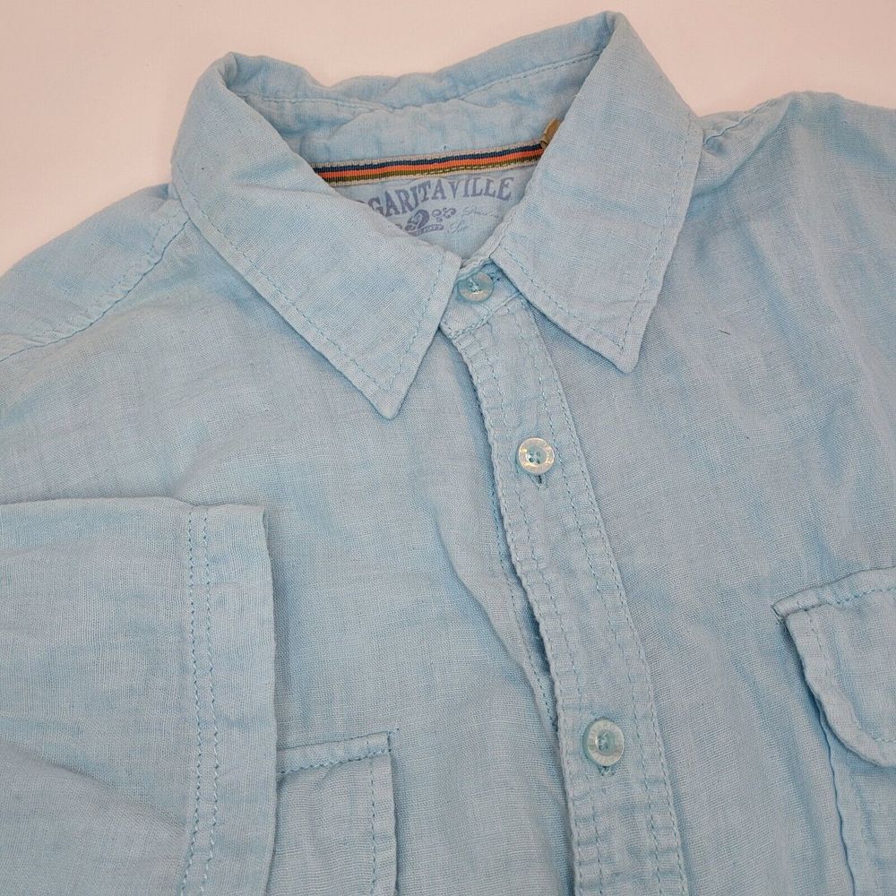 Margaritavile, Blue Double Layer Short‎ Sleeve Button Down, Size L